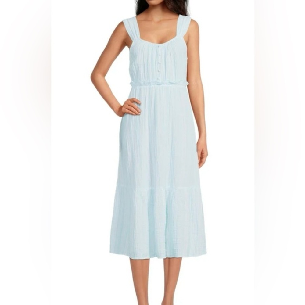 Time and Tru Textured Plaid Light Blue Tiered Dress 
Size S